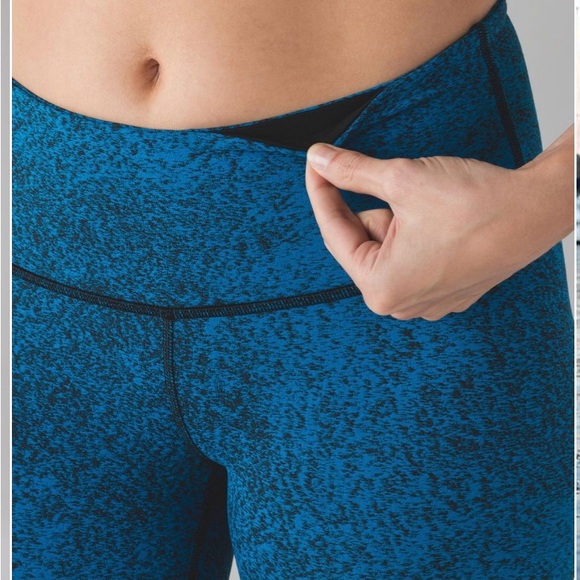 Lululemon" Wunder Under Pant III Luon Spray Jacquard shocking Blue Black - Picture 12 of 15